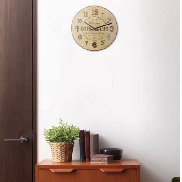 画像1: Cotswolds wood コッツウォルズウッド 掛け時計 おしゃれ 壁掛け時計 レトロ 北欧 時計 ナチュラル アンティーク クロック ウイスキー樽風 インターフォルム (1)