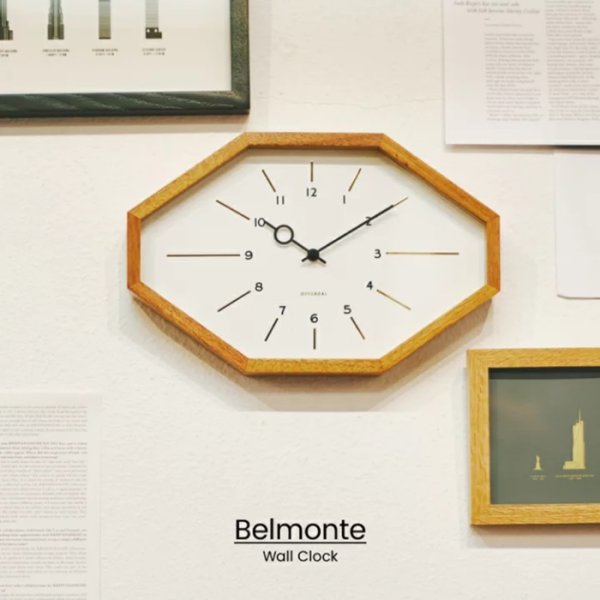 画像1: Belmonte ベルモンテ 掛け時計 壁掛け時計 おしゃれ かわいい 時計 電波時計 ウォールクロック 北欧 シンプル ナチュラル モダン 韓国 リビング ダイニング 寝室 インテリア 八角形 木 インターフォルム (1)